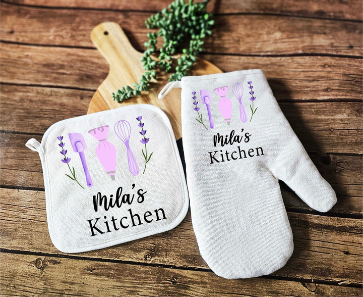 Custom Apron for women with pocket Oven mitt set and Potholder Personalized dish towel Kitchen gift for her wedding gift for her Cook gifts