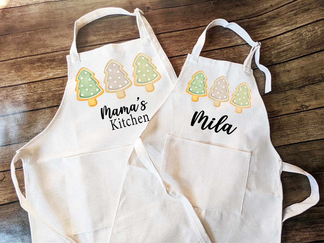 Personalized Christmas cookie Baking apron for women with Pocket Custom kid apron Holiday cookie baking aprons Matching family apron set