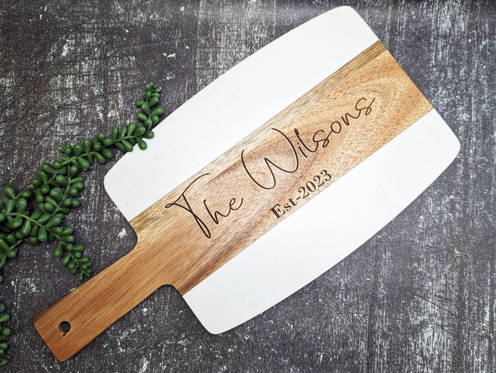 Personalized Marble wood Cheese&nbsp;Charcuterie Board with Handle Custom family name Board Customized Serving Tray Wedding Gift Engagement Gift