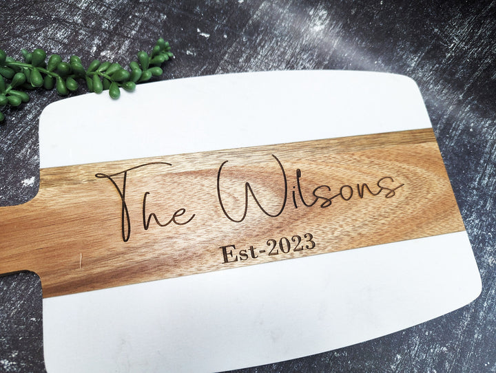 Personalized Marble wood Cheese&nbsp;Charcuterie Board with Handle Custom family name Board Customized Serving Tray Wedding Gift Engagement Gift