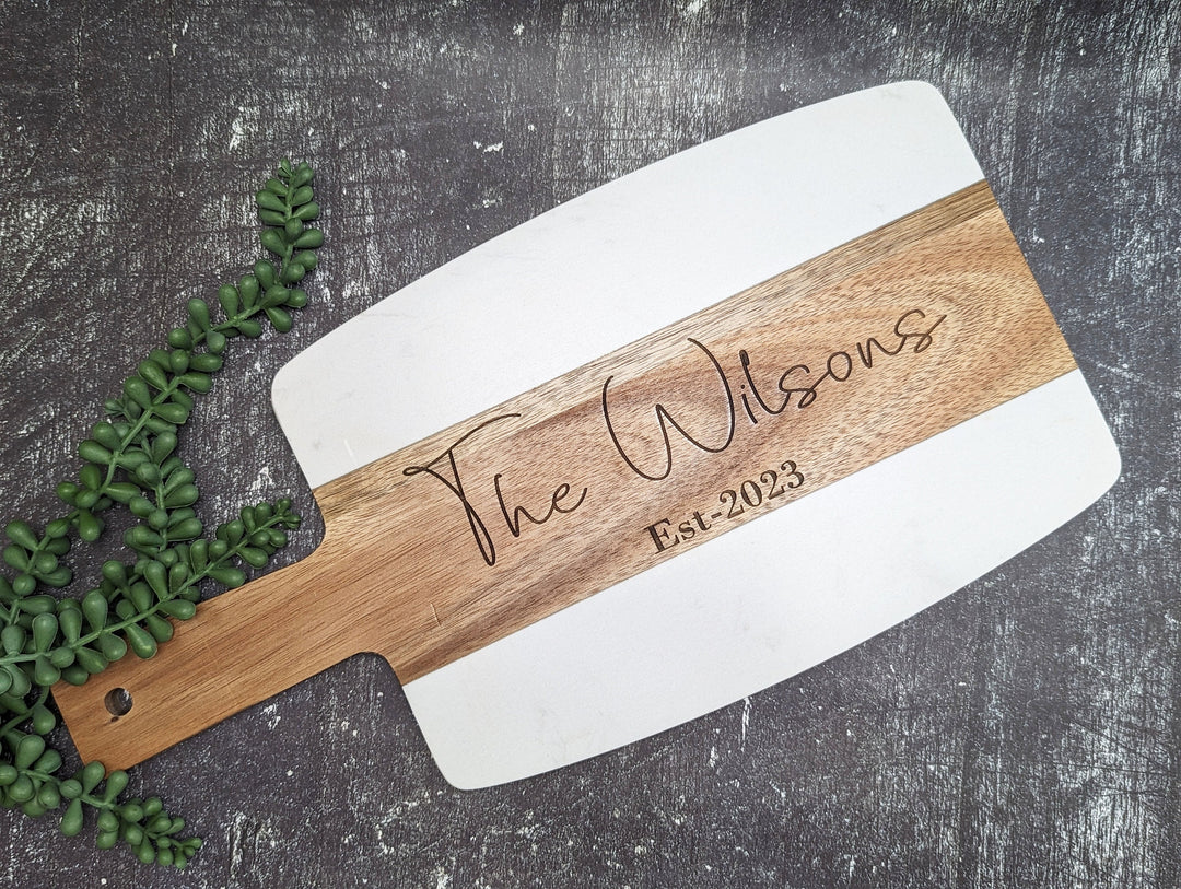 Personalized Marble wood Cheese&nbsp;Charcuterie Board with Handle Custom family name Board Customized Serving Tray Wedding Gift Engagement Gift