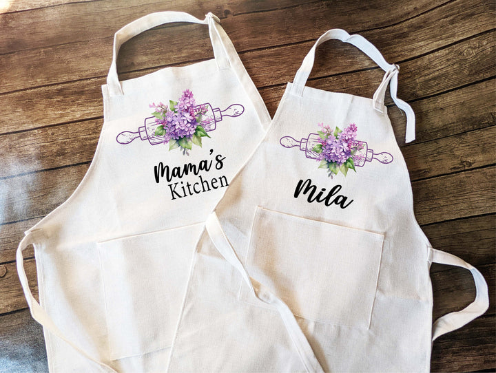 Personalized Monogrammed aprons for women with pocket&nbsp;Adult and kids Mommy daughter matching baking apron Holiday Baking Cooking Apron