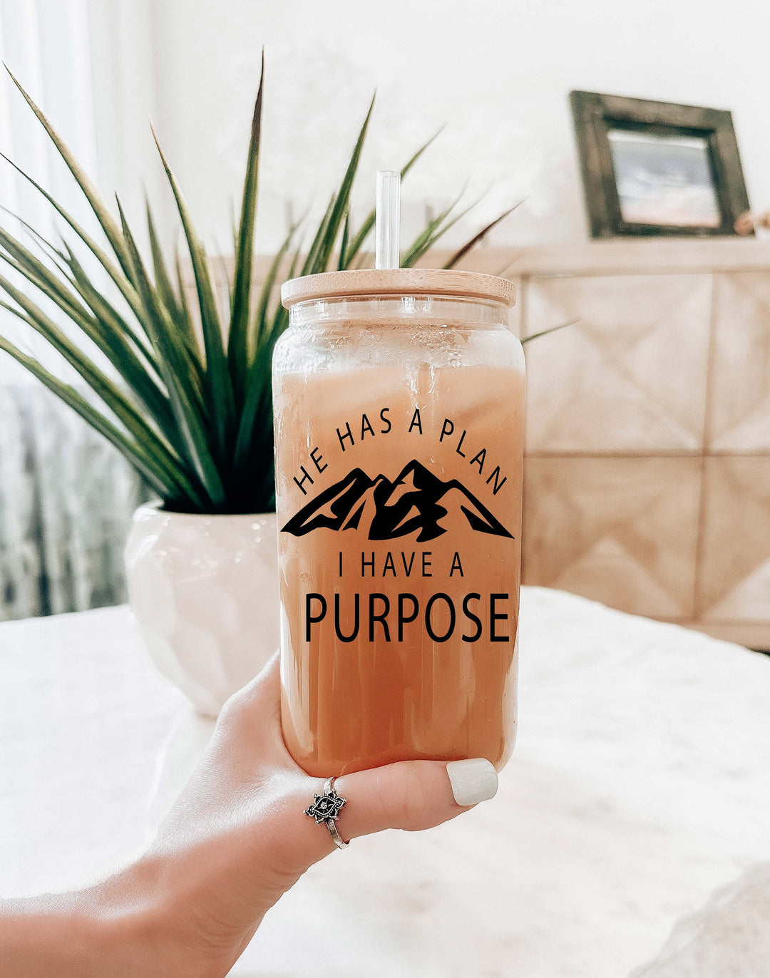He Has A Plan I Have A Purpose Iced Coffee Glass Cup
