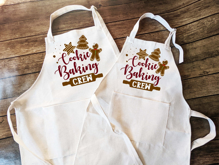 Cookie Baking crew aprons Adult and kids Mommy daughter matching baking apron Christmas baking crew apron set Holiday Family matching apron