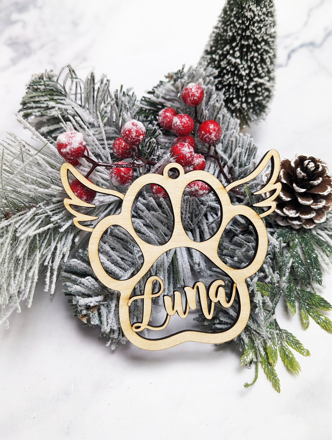 Personalized Pet Paw Ornament Christmas Pet memorial ornament Customized pet wood ornament Dog ornament Angel wing Dog paw tree Ornament Cat