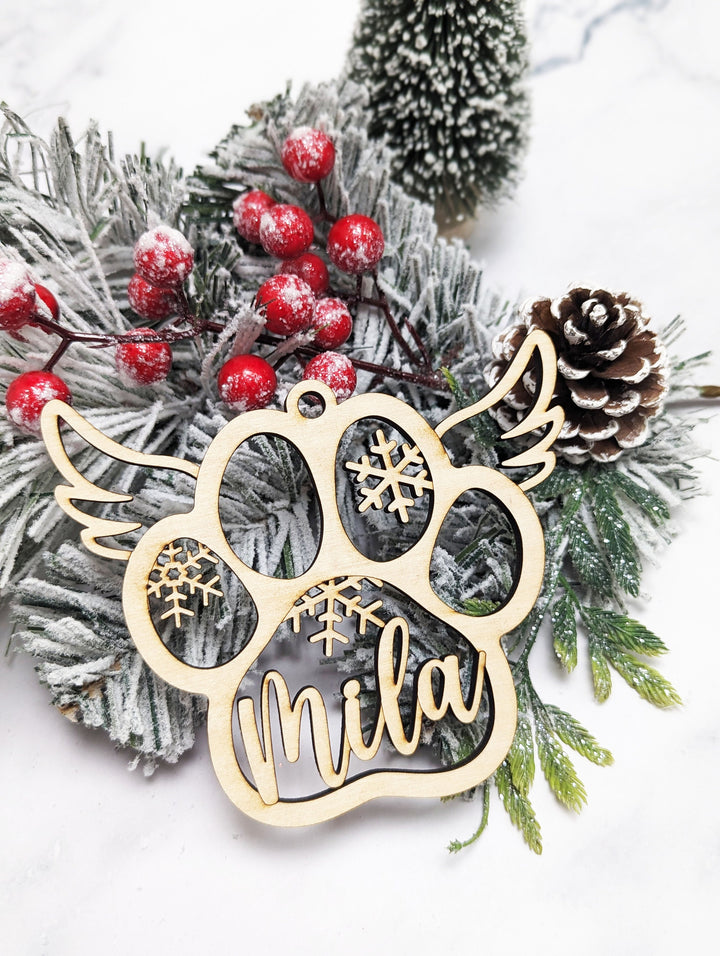 Personalized Pet Paw Ornament Christmas Pet memorial ornament Customized pet wood ornament Dog ornament Angel wing Dog paw tree Ornament Cat