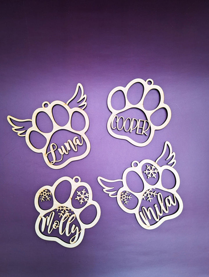 Personalized Pet Paw Ornament Christmas Pet memorial ornament Customized pet wood ornament Dog ornament Angel wing Dog paw tree Ornament Cat