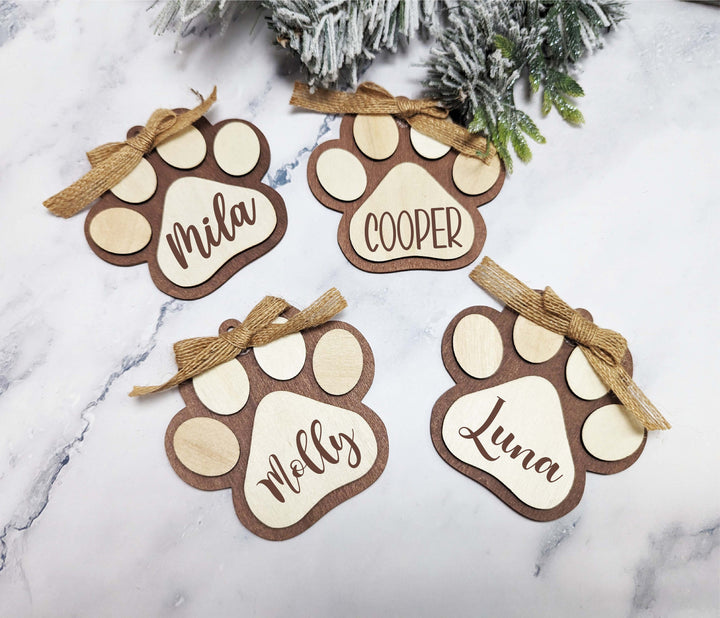 Personalized Pet Paw Christmas Ornament 🐾 | Custom Dog or Cat Name Wood Ornament 🎄 Perfect Holiday Décor for Pet Lovers & Keepsake! ✨