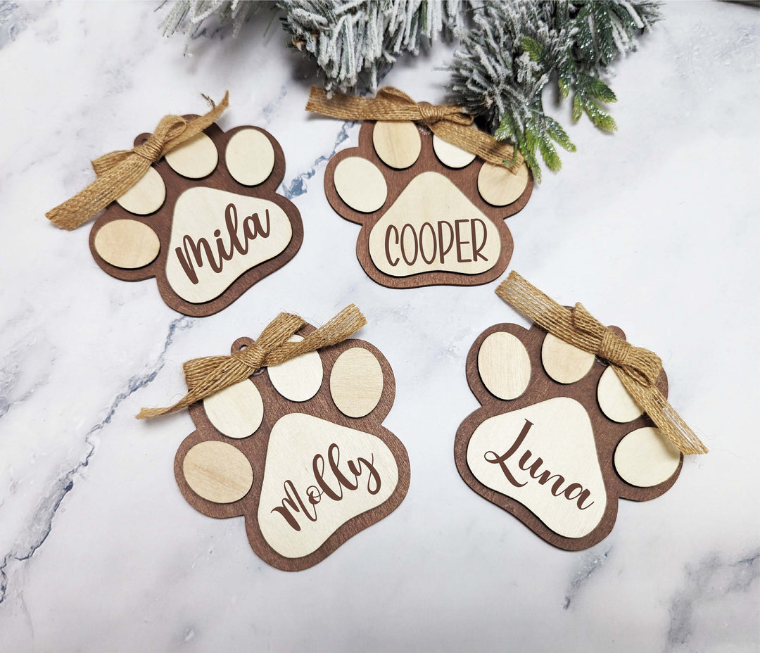 Personalized Pet Paw Christmas Ornament Custom Dog Cat Name