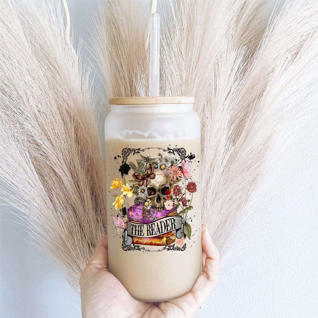Retro Floral Reader Iced Coffee Cup with Lid and Straw