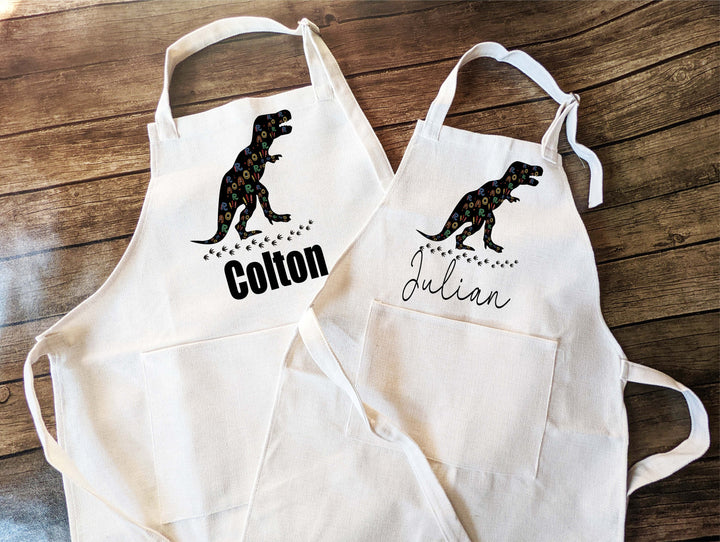 Personalized Dinosaur Boys Apron With Pocket Adjustable Strap