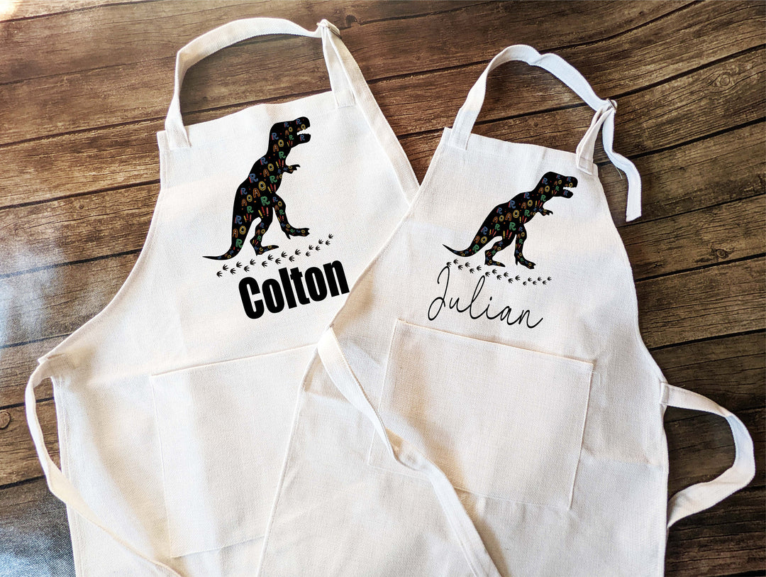 Personalized Dinosaur Boys Apron With Pocket Adjustable Strap