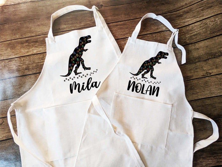Personalized Dinosaur Boys Apron With Pocket Adjustable Strap