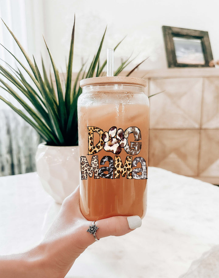 Western Dog Pet Mama Iced Coffee Glass Cup With Lid And Straw