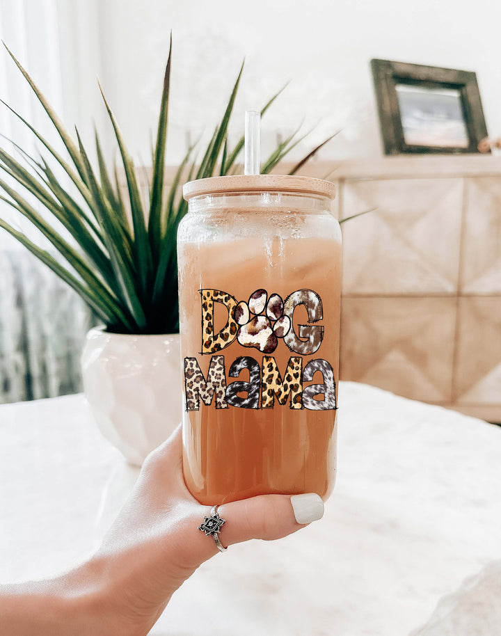 Western Dog Pet Mama Iced Coffee Glass Cup With Lid And Straw
