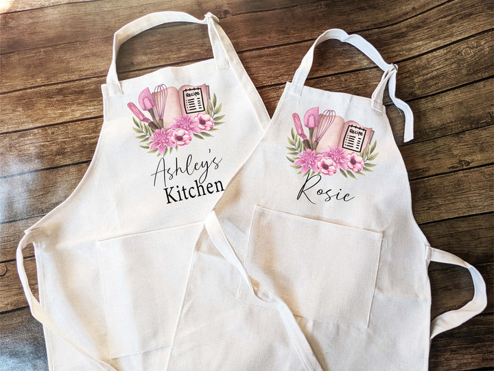 Personalized Floral Apron Set for Women & Kids