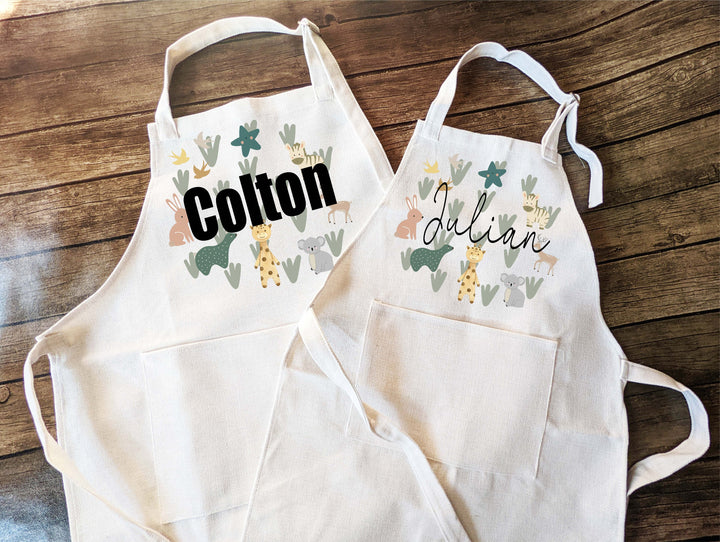 Personalized boho apron kid apron with Pocket Custom for toddler Custom Baking aprons kitchen apron Kid gift Linen cooking apron Child apron