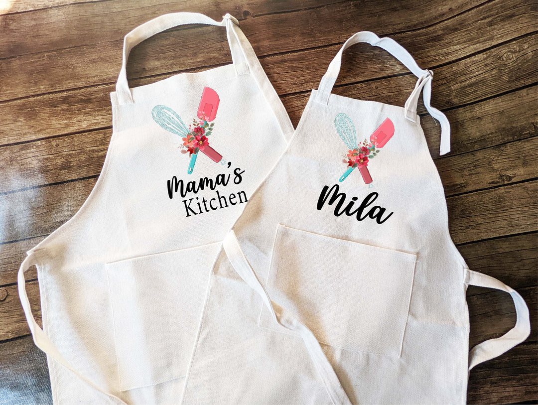 Floral Kitchen Apron for Women and Kids Custom Baking Apron