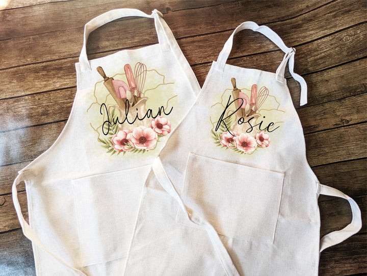 Linen Kitchen Aprons for women with pocket Baking aprons kids Apron Personalized apron with name Cooking gift set apron Matching mom and me