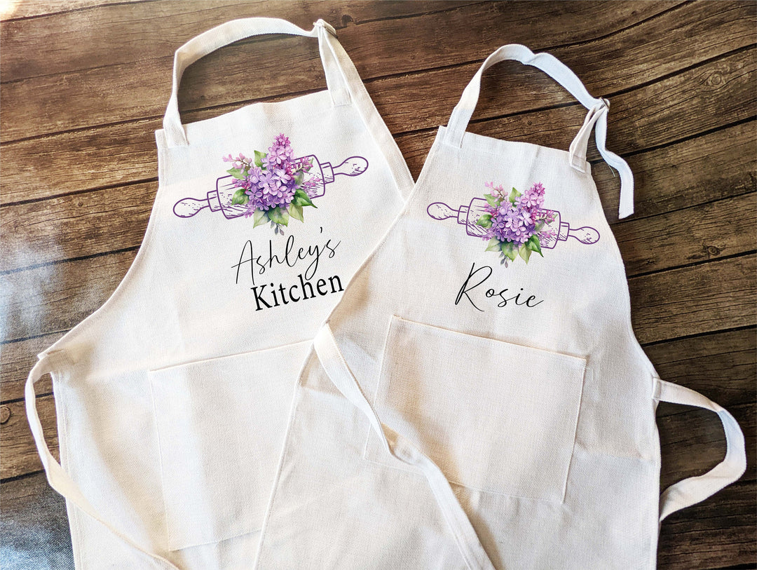 Personalized Monogrammed aprons for women with pocket&nbsp;Adult and kids Mommy daughter matching baking apron Holiday Baking Cooking Apron