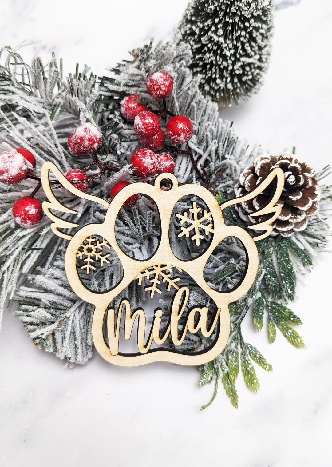 Personalized Pet Paw Ornament Christmas Pet memorial ornament Customized pet wood ornament Dog ornament Angel wing Dog paw tree Ornament Cat