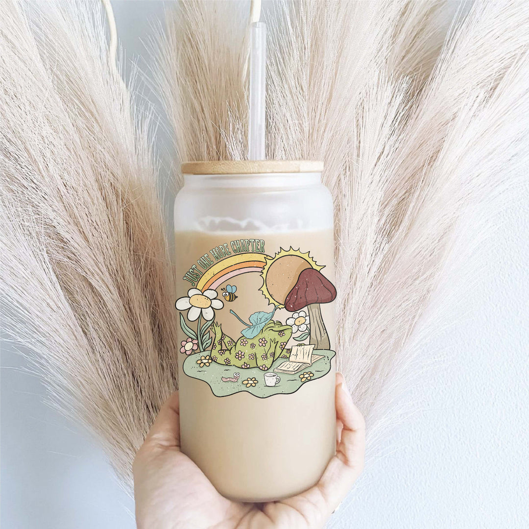 One More Chapter Iced Coffee Glass Cup with Lid and Straw