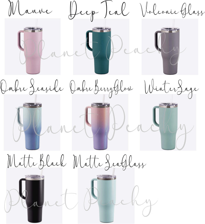 Floral Engraved Tumbler with Handle Personalized Travel Mug