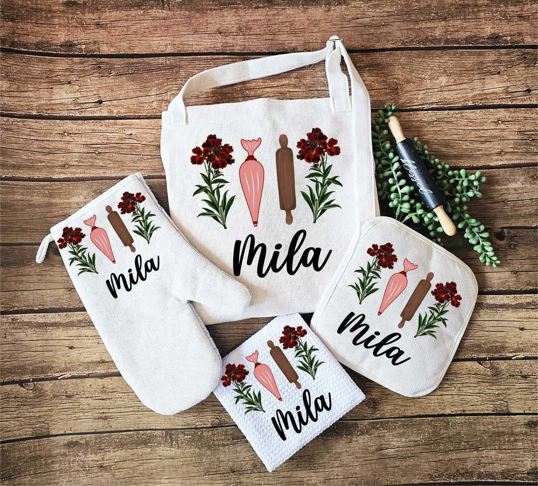 Personalized Linen Kitchen Gift for Women Monogram Apron
