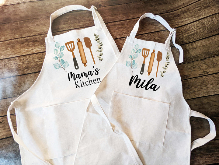 Personalized aprons for women with pocket Apron for kids Matching apron Kitchen Baking apron linen Kitchen Cooking Apron kid apron with name