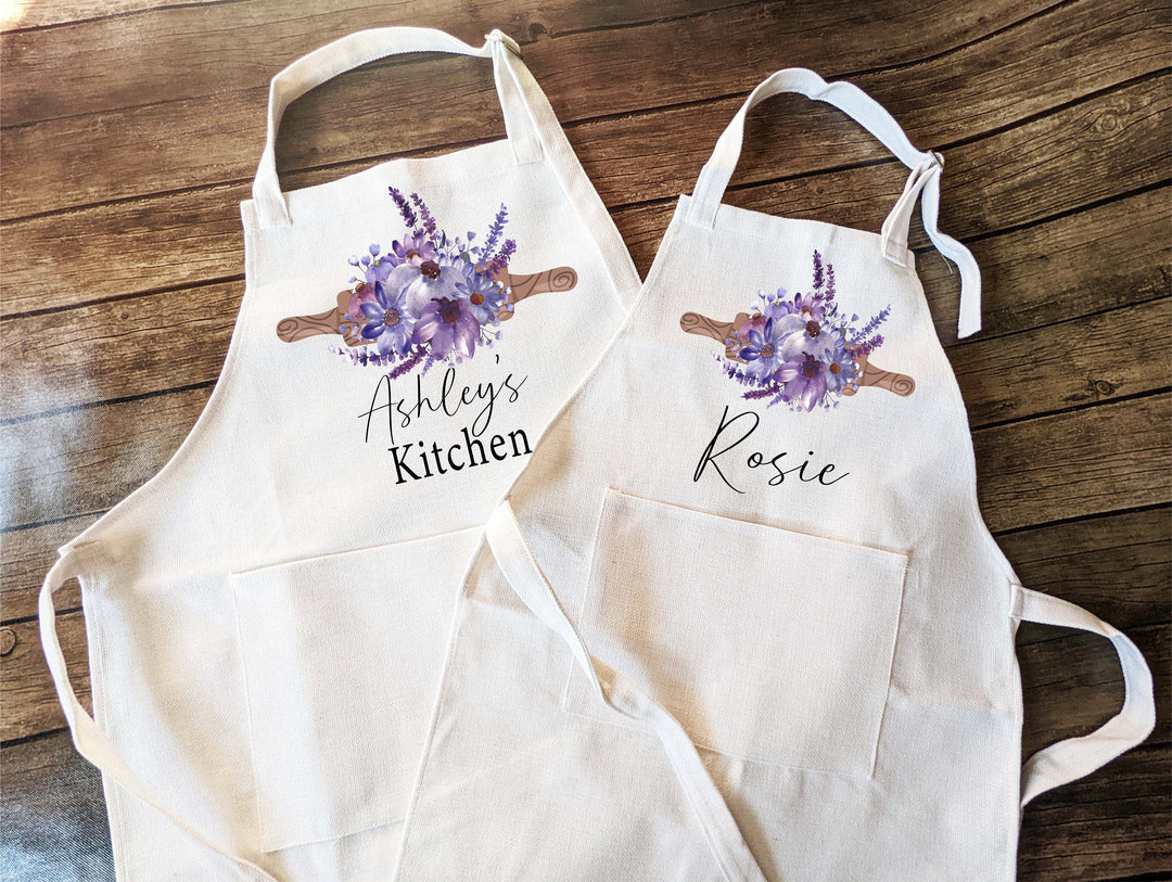 Personalized floral apron Adult and kids Custom cooking baking Matching&nbsp;apron&nbsp;Kids Birthday gift aprons for women with pocket baking apron