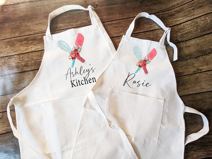 Floral Kitchen Apron for Women and Kids Custom Baking Apron