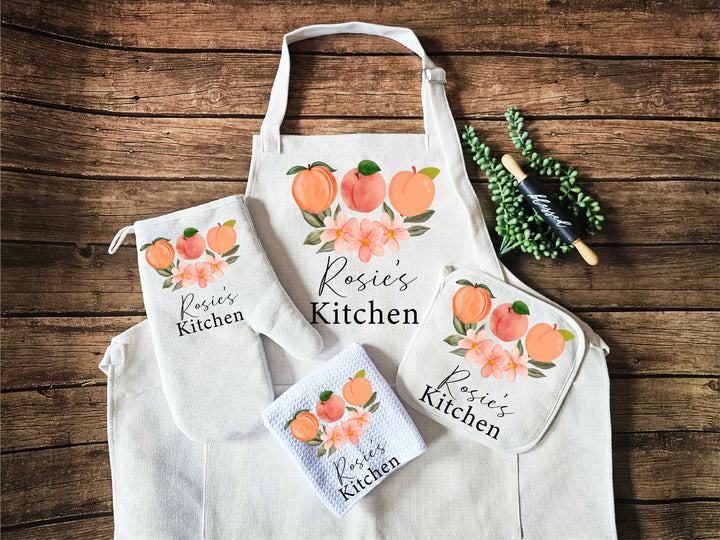 Custom name Apron for women with pocket Oven mitt and Potholder with name&nbsp;dish towel Kitchen gift for her Personalized wedding gift for her