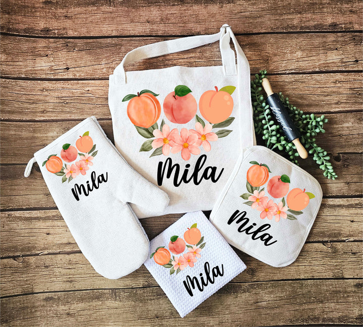 Custom name Apron for women with pocket Oven mitt and Potholder with name&nbsp;dish towel Kitchen gift for her Personalized wedding gift for her