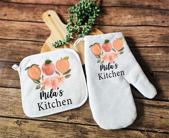 Custom name Apron for women with pocket Oven mitt and Potholder with name&nbsp;dish towel Kitchen gift for her Personalized wedding gift for her