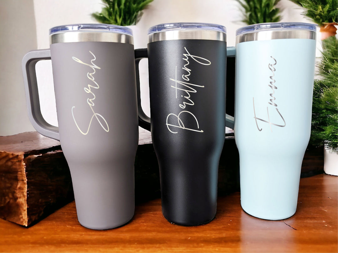 Personalized engraved Tumbler With Lid and Handle Custom name cup Bridesmaid Proposal gift Tumbler Travel Mug 40 oz Birthday gift for her