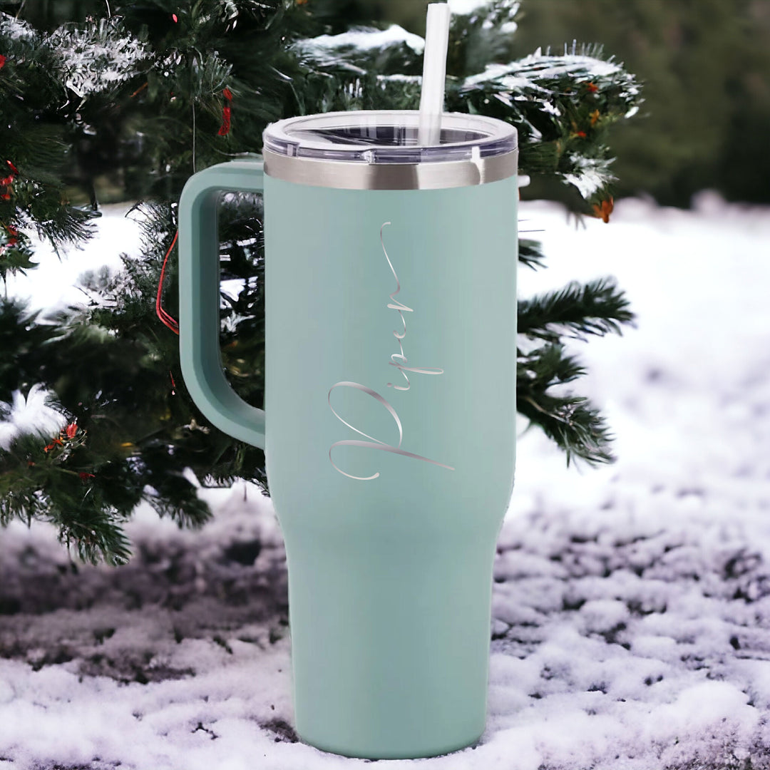 Personalized Engraved Tumbler With Lid and Handle 40 oz