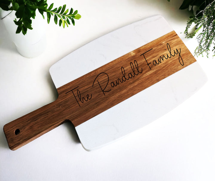 Marble Wood Charcuterie Cheese Serving Board Personalized Engraved