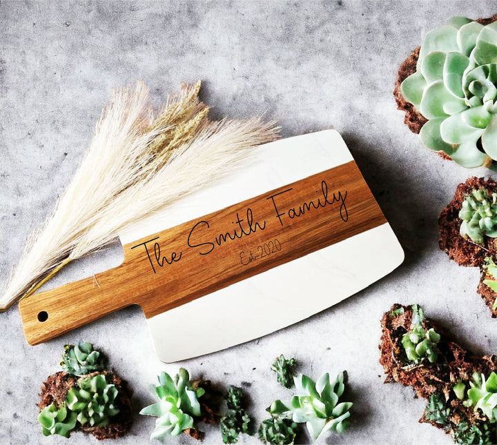 Marble Wood Charcuterie Cheese Serving Board Personalized Engraved