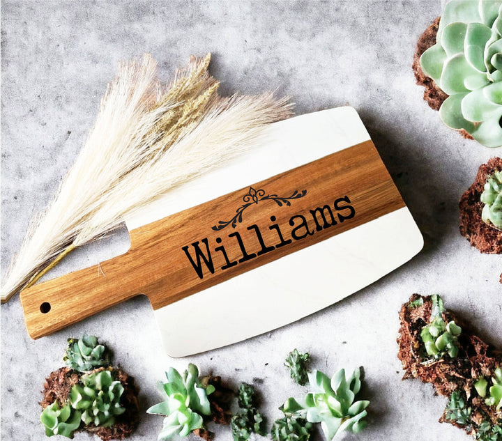 Engraved Marble Cheese Board Personalized with Handle Charcuterie