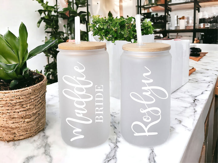 Bridesmaid proposal gift cup bachelorette gifts for bridesmaids Tumblers Set Personalized ice coffee Cups Maid of Honor Glass Can Coffee Cup