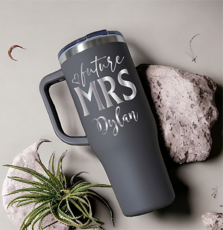 Future Mrs 40 oz Tumbler Personalized Gift for Future Mrs Bridal Shower Gift Engagement Stainless Steel tumbler with handle Custom Engraved