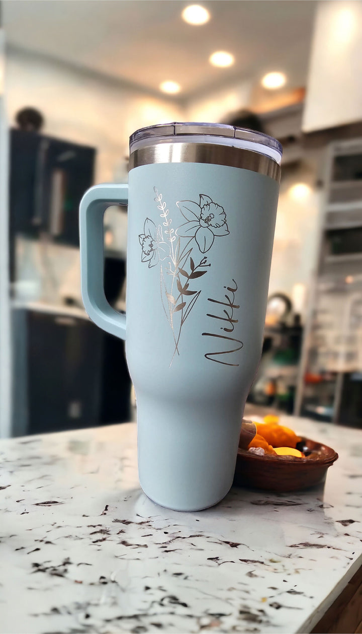 Personalized Birth Flower Cup with Name