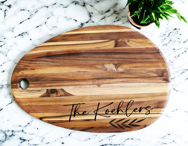 Personalized Teak Wood Charcuterie Board - Custom Cheese Board with Names - Ideal Wedding Gift for Newlyweds and Kitchen Gift for Mom