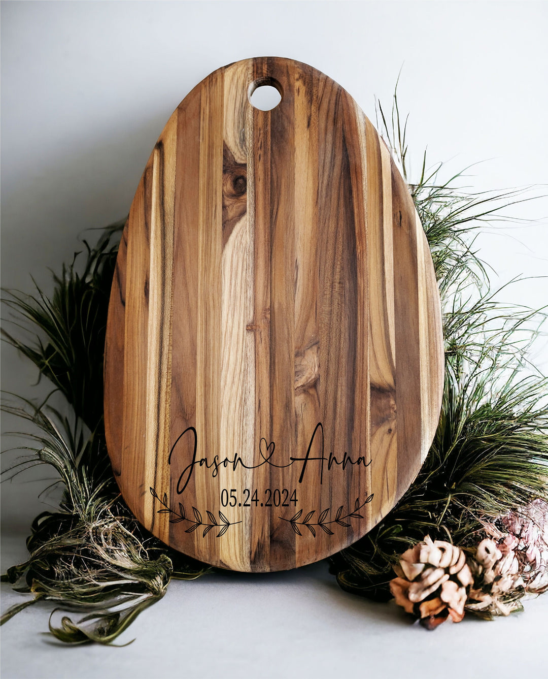 Custom Teak Wood Cutting Board - Personalized Charcuterie Board for Couples - Ideal Wedding, Housewarming, and Anniversary Gift