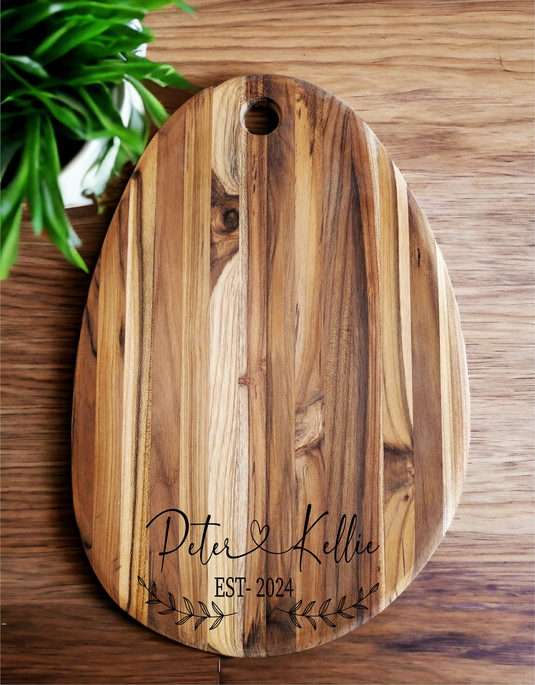 Custom Teak Wood Cutting Board - Personalized Charcuterie Board for Couples - Ideal Wedding, Housewarming, and Anniversary Gift