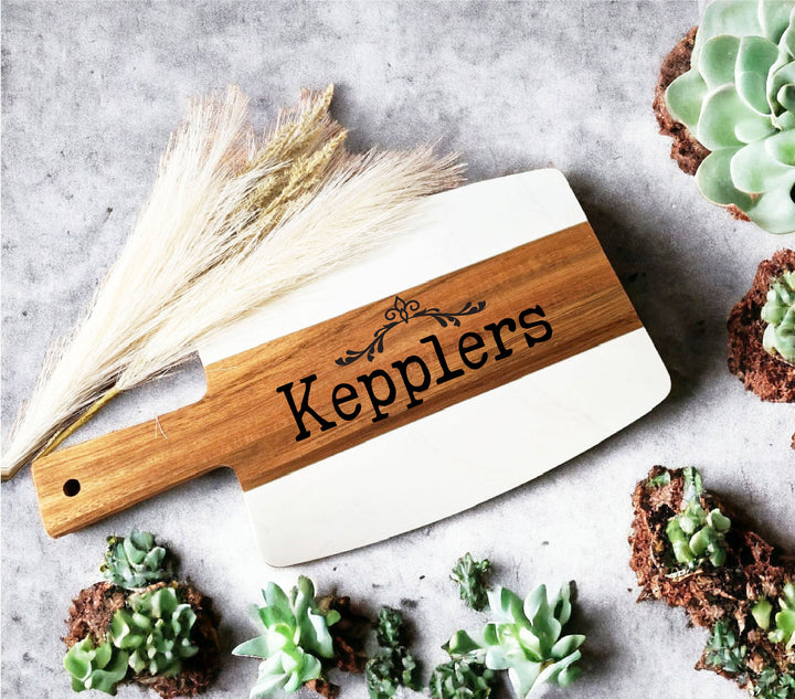 Engraved Marble Cheese Board Personalized with Handle Charcuterie