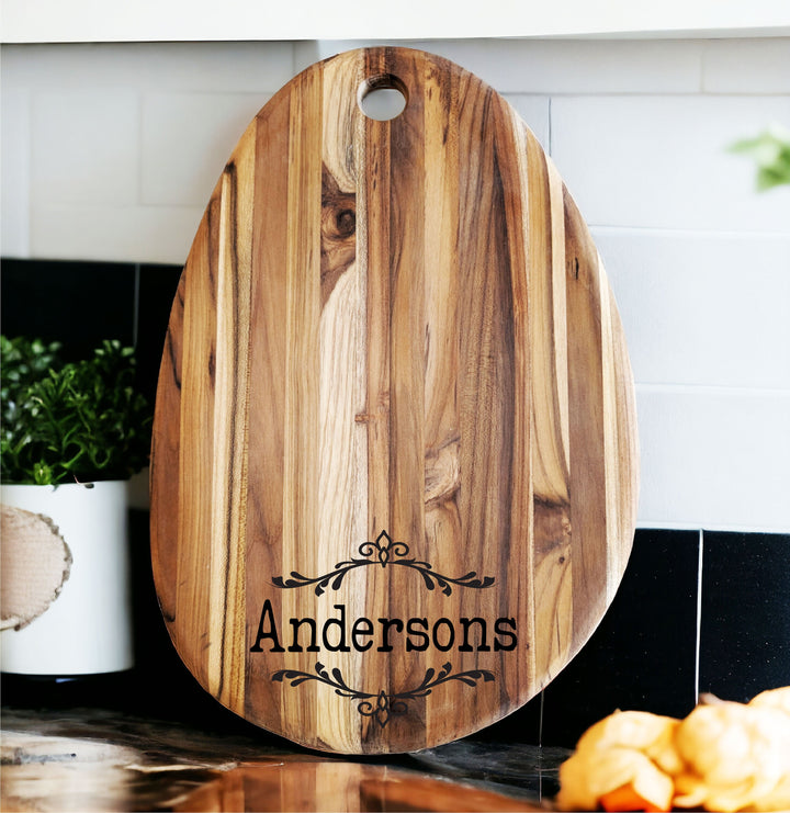 Custom Teak Wood Cutting Board - Personalized Charcuterie Board for Couples, Weddings, Housewarmings, and Anniversaries