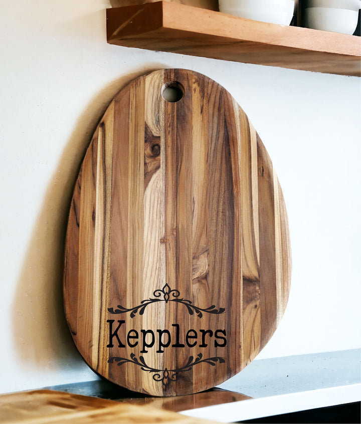 Custom Teak Wood Cutting Board - Personalized Charcuterie Board for Couples, Weddings, Housewarmings, and Anniversaries