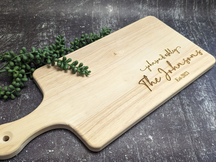 Custom Cutting Board with Handle - Personalized Charcuterie and Bread Board - Ideal Wedding and Housewarming Gift