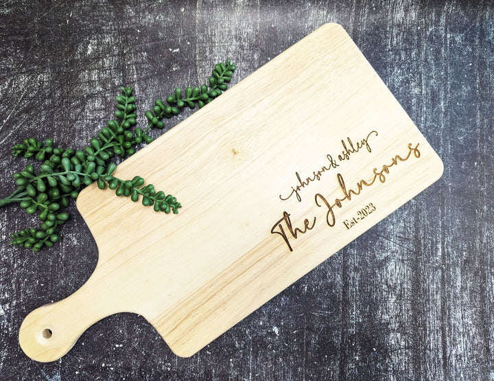 Custom Cutting Board with Handle - Personalized Charcuterie and Bread Board - Ideal Wedding and Housewarming Gift